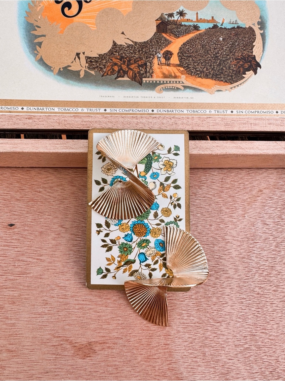 Vintage Fan Gold Tone Earrings